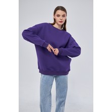 Yüksel Işık Unisex Mor Renk Basic Sweatshirt Bisiklet Yaka Hoodie %100 Pamuklu