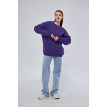 Yüksel Işık Unisex Mor Renk Basic Sweatshirt Bisiklet Yaka Hoodie %100 Pamuklu