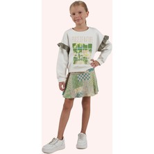Kız Çocuk Baskılı Beyaz Sweatshirt