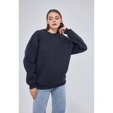 Yüksel Işık Unisex Füme Renk Basic Sweatshirt Bisiklet Yaka Hoodie %100 Pamuklu