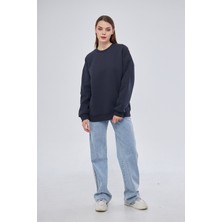 Yüksel Işık Unisex Füme Renk Basic Sweatshirt Bisiklet Yaka Hoodie %100 Pamuklu