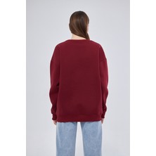 Yüksel Işık Unisex Bordo Renk Basic Sweatshirt Bisiklet Yaka Hoodie %100 Pamuklu