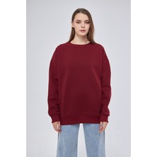 Yüksel Işık Unisex Bordo Renk Basic Sweatshirt Bisiklet Yaka Hoodie %100 Pamuklu