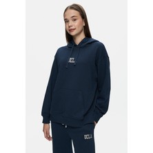 Ucla JESS Lacivert Kapüşonlu Pamuklu Nakışlı Oversize Kadın Sweatshirt
