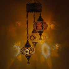 Mozaik Lamba Osmanlı Otantik Renkli Camlı El Yapımı Otantik Sarkıt 3' Lü Avize Büyük Boy Cam