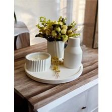 Minimalist Dekoratif Tepsili 4 Lü Set Beyaz 20 cm Tepsi
