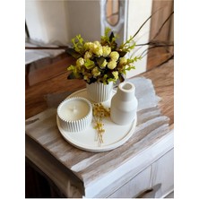 Minimalist Dekoratif Tepsili 4 Lü Set Beyaz 20 cm Tepsi