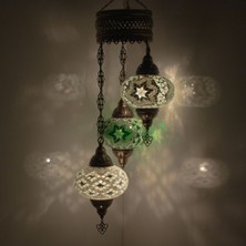 Mozaik Lamba Osmanlı Otantik Renkli Camlı El Yapımı Otantik Sarkıt 3' Lü Avize Büyük Boy Cam