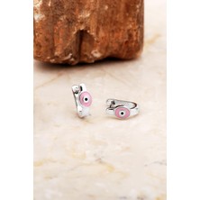 Sümer Telkari Pembe Mineli Nazar Boncuklu Rodyumlu Gümüş Çocuk Küpesi 7083