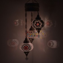 Mozaik Lamba Osmanlı Otantik Renkli Camlı El Yapımı Otantik Sarkıt 3' Lü Avize Büyük Boy Cam