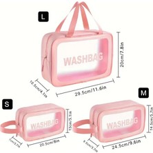 Depokon Seyahat Makyaj Çantası Washbag Taşınabilir Pvc Su Geçirmez 3'lü Çanta Seti Pembe