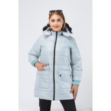 Içi Kürklü Yağmur-Rüzgar Geçirmez Kapüşonlu Çocuk Mont  Turkuaz AVM151