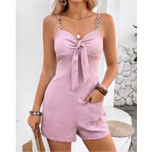 Aisha Elbise Kadın Kolsuz Askı Aksesuarlı Önü Bağlama Detay Salopet Şort Tulum