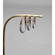 Hazz Aksesuar Gümüş Renk Zirkon Taşlarla Kaplı Gold Renk 3'lü Çelik Küpe