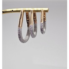 Hazz Aksesuar Gümüş Renk Zirkon Taşlarla Kaplı Gold Renk 3'lü Çelik Küpe