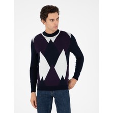 Cacharel Erkek Lacivert Regular Fit Yün Karışımlı Bisiklet Yaka Triko Kazak 50291921-VR033