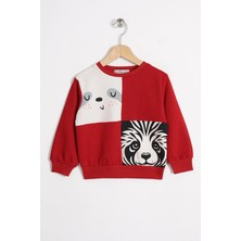 Tembel Hayvan Figürlü Kırmızı Renk Erkek Çocuk Sweatshırt