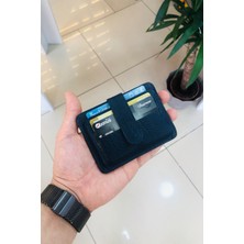 Derius York Minimal Lacivert Unisex Deri Kişiye Özel Isim Baskılı Kartlık Cüzdan(Patlı Model)
