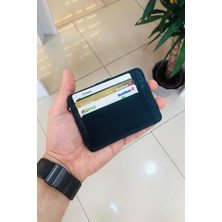 Derius York Minimal Lacivert Unisex Deri Kişiye Özel Isim Baskılı Kartlık Cüzdan(Patlı Model)