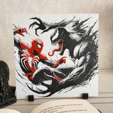 Spiderman Vs Venom: Heyecan Verici Karakter Mücadelesi Kabartmalı 3D Renkli Tablo + Stand Hediye Dekor Dekorasyon Altındal Home