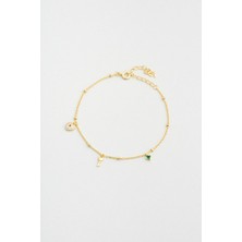 So CHIC Aşk Anahtarı 18 Ayar Sarı Altın Kaplama 24 Cm Gümüş Kalp Halhal