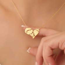 Nox Jewelry 925 Ayar Gümüş Kırık Kalp Temalı Tasarım  Kolye - CN00363
