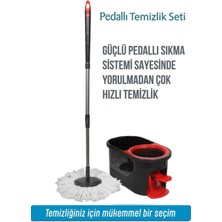 Mediterian Otomatik Pedallı Dönerli Mop Seti Kova Sap Mafsallı Kapak Mikrofiber Ultra Güçlü Temizlik Mop Seti