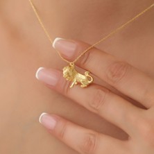 Nox Jewelry 14 Ayar Altın Mikron Kaplama Üç Boyutlu Aslan Figürlü Güç Sembolü Gümüş Kolye- CN00356