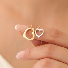 Nox Jewelry 14 Ayar Altın Mikron Kaplama Çift Renkli Kalp Tasarım Gümüş Kolye - CN00359