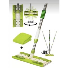 Mediterian Yeşil mikrofiber yüzey paspası seti, yedek bez ve mandallı kullanım, şık ve pratik ürün