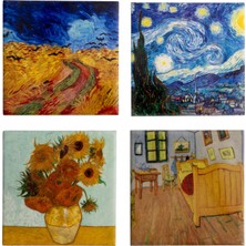 Van Gogh Seramik Ahşap Kutulu 4'lü Bardak Altlığı