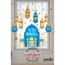 Mediterian Çift Yön Ramazan Temalı Renkli Cam Duvar Süsü ve Sticker Seti, Çok Renkli, Çocuk Desenli