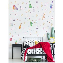 Mediterian Renkli müzik temalı çocuk duvar aynası ve kapı sticker seti, 5+ parça, turuncu