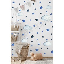 Mediterian Çocuk odası için renkli bulut ve yıldız temalı duvar çıkartması, 5+ parça, şık dekor