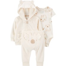 Carter's Kız Çocuk 3'lü Hırkalı Set Fildişi Renkli Sevimli Tasarım 9 Ay İçin Özel Olay