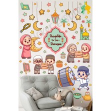 Mediterian Çocuklar İçin Ramazan Temalı Renkli Cam ve Kapı Sticker Seti, 5+ Parça, Figür Dekorasyon