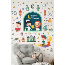 Mediterian Ramazan çocuk temalı renkli duvar ve kapı sticker seti, şık ve eğlenceli dekorasyon 5+ parça