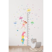 Unicorn ve Renkli Kıyafetli Kız Çocuğu Temalı Boy Ölçer Çocuk Duvar Ayna Dolap Kapı Için Sticker