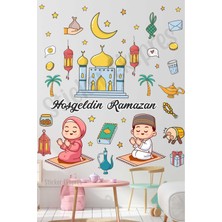 Mediterian Çocuk odası renkli Ramazan temalı cam ve kapı sticker seti, 5+ parça, figür desenli