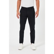 Theseason Erkek Siyah Gabardin Pamuklu Keten Slim Fit Yan Cep Esnek Chino Pantolon