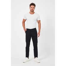 Theseason Erkek Siyah Gabardin Pamuklu Keten Slim Fit Yan Cep Esnek Chino Pantolon