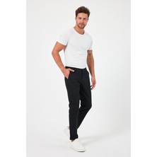 Theseason Erkek Siyah Gabardin Pamuklu Keten Slim Fit Yan Cep Esnek Chino Pantolon