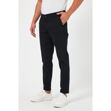 TheSeason Erkek Siyah Gabardin Pamuklu Keten Slim Fit Yan Cep Esnek Chino Pantolon