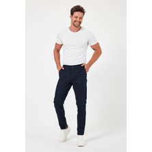 TheSeason Erkek Lacivert Gabardin Pamuklu Keten Slim Fit Yan Cep Esnek Chino Pantolon