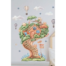 Mediterian Renkli kedili ağaç ev duvar sticker seti, çocuk odası dekorasyonu için şık ve eğlenceli seçenek