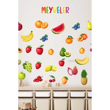 Mediterian Meyveler Eğitici Anaokulu Çocuk Odası Kreş Duvar Kapı Cam Sticker Seti