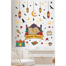 Mediterian Ramazan ve Kur'an temalı renkli cam ve kapı sticker seti, şık dekoratif tasarım, 5+ parça