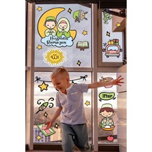 Mediterian Çocuk odası için Ramazan temalı eğitici ve sevimli cam sticker seti, 5+ parça, çok renkli