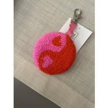 Punch Anahtarlık, Çift Taraflı, Yin Yang Denge Desenli, Punch Işlemeli, Aksesuar, Pembe-Turuncu