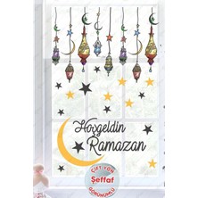 Mediterian Hoşgeldin Ramazan Renkli Fener Sarkıt Cam Duvar Dekorasyon Sticker Seti Şeffaf Ramazan Süsleri